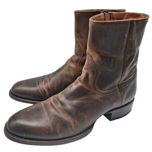 Moon Shine Distressed Leather Western Boots Mens 9.5 Brown Zip Mexico Casual